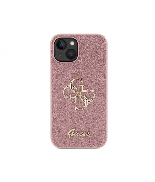 Husa IPhone 15, Guess Originala, Glitter Script Big Logo, Roz