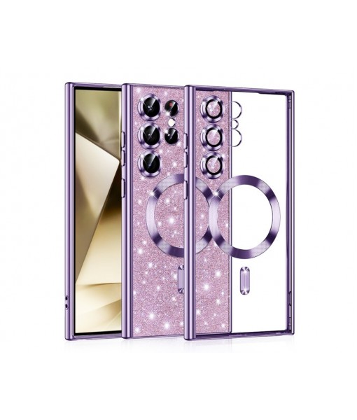 Husa Samsung Galaxy S23 Ultra, Crystal Glitter MagSafe cu Protectie La Camere, Light Purple