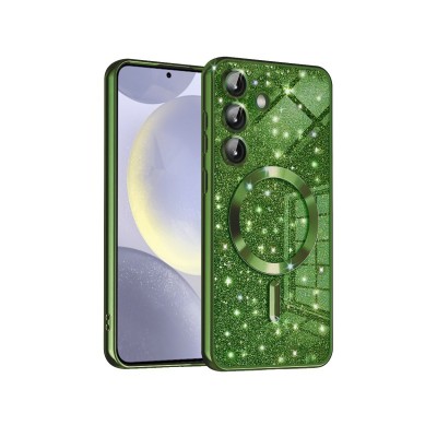 Husa Samsung Galaxy S24 Plus, Crystal Glitter MagSafe cu Protectie La Camere, Green
