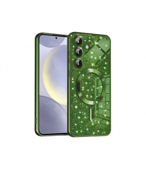 Husa Samsung Galaxy S23 FE, Crystal Glitter MagSafe cu Protectie La Camere, Green