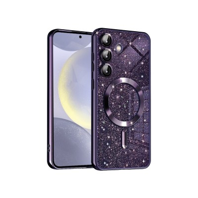 Husa Samsung Galaxy S24, Crystal Glitter MagSafe cu Protectie La Camere, Deep Purple