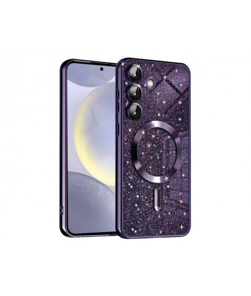 Husa Samsung Galaxy S24, Crystal Glitter MagSafe cu Protectie La Camere, Deep Purple