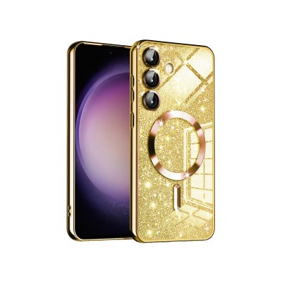 Husa Samsung Galaxy S24, Crystal Glitter MagSafe cu Protectie La Camere, Gold