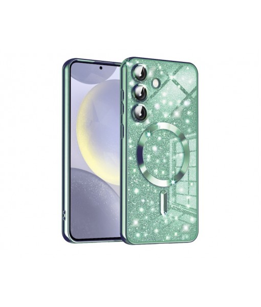 Husa Samsung Galaxy S24, Crystal Glitter MagSafe cu Protectie La Camere, Light Green