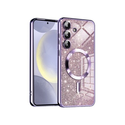 Husa Samsung Galaxy S23 FE, Crystal Glitter MagSafe cu Protectie La Camere, Light Purple