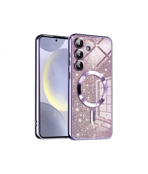 Husa Samsung Galaxy S23 FE, Crystal Glitter MagSafe cu Protectie La Camere, Light Purple