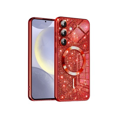 Husa Samsung Galaxy S23 FE, Crystal Glitter MagSafe cu Protectie La Camere, Red