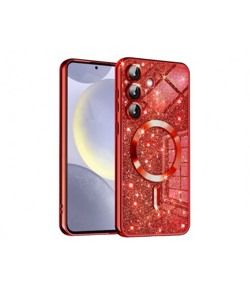 Husa Samsung Galaxy S23 FE, Crystal Glitter MagSafe cu Protectie La Camere, Red