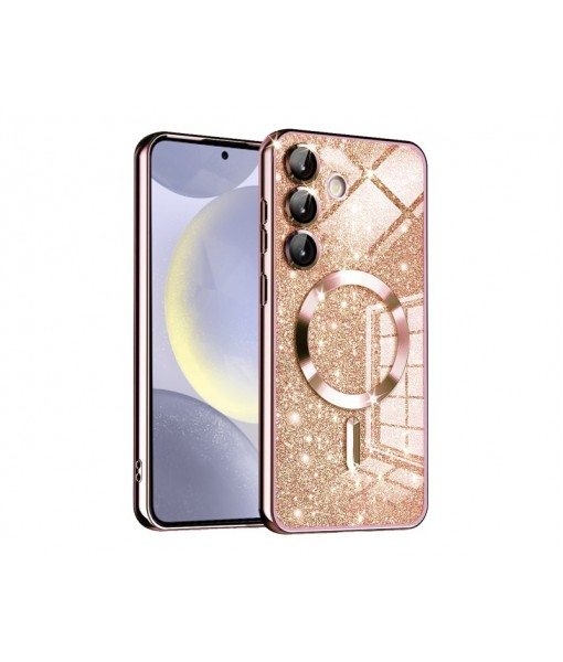 Husa Samsung Galaxy S23 FE, Crystal Glitter MagSafe cu Protectie La Camere, Rose Gold